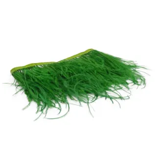 Natural Ostrich Feather Fringe with Satin Border for Applications Green