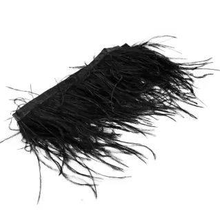 Fronde de plumas de avestruz naturales borde de satén para aplicaciones Negro