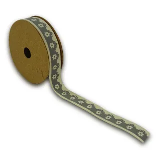 Decorated Cotton Ribbon 18mm for Decorations and Bows 5mt Gray