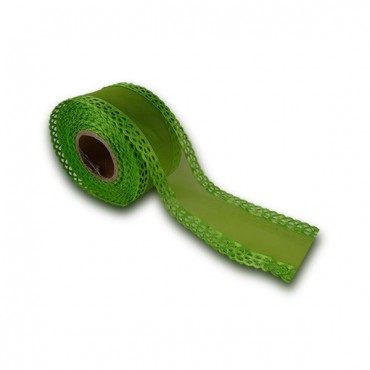 Passamaneria in tulle con bordi raso merlettati 40mm 5mt Verde