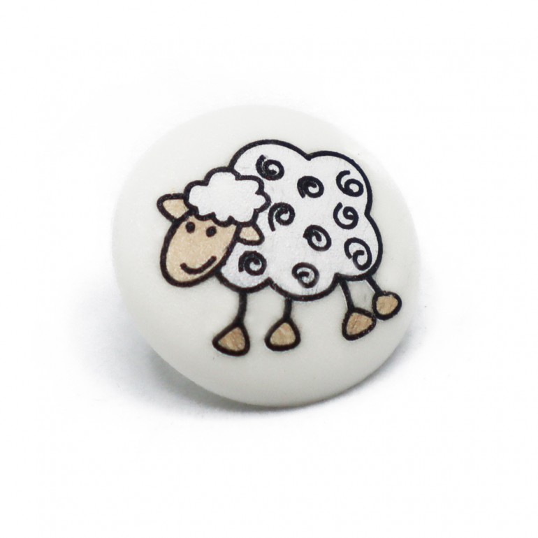 Bottone per bambini con pecorella Dolly stampata colori pastello