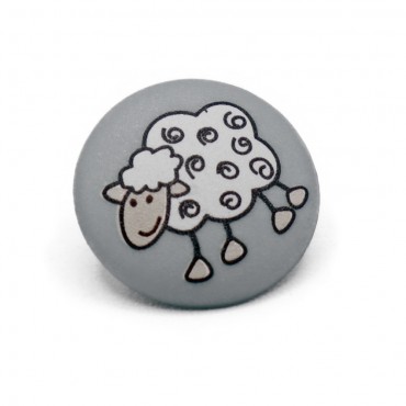 Bottone per bambini con pecorella Dolly stampata colori pastello Grigio