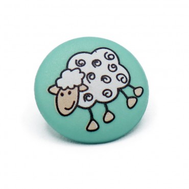 Bottone per bambini con pecorella Dolly stampata colori pastello Tiffany