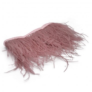 Frangia di piume di struzzo naturali con bordino raso per applicazioni Rosa