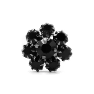 Bouton Fleur Strass Noir