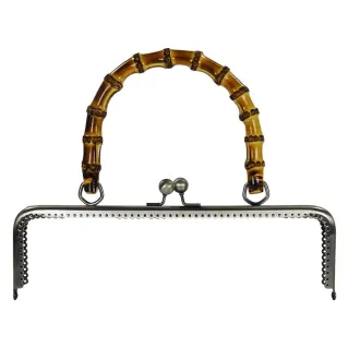 Medium Clasp Closure with Bamboo Handle for Bags Argento