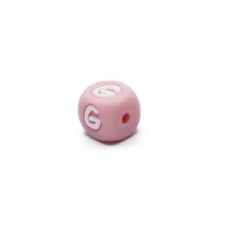 Dé en silicone rose avec lettres pour chaînes de sucette et bijoux Rose