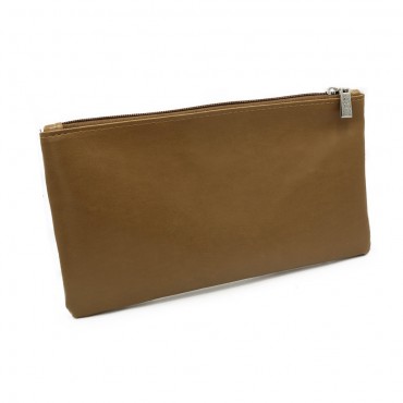 Pochette in ecopelle con zip porta attrezzi made in Italy 24x13cm Beige
