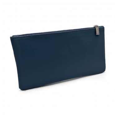 Pochette in ecopelle con zip porta attrezzi made in Italy 24x13cm Navy