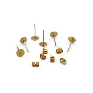 Hypoallergenic Earring Posts with Base and Butterfly Closure 6pcs Oro