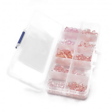 Perline cristallo assortite in resina con box 10 scomparti Rosa 52