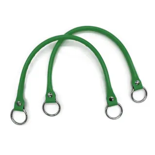 Circle Handles Reinforced Eco-Leather with Silver Rings 43cm 2pcs Green