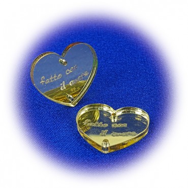 Etiqueta Handmade Plexi efecto Espejo Oro dibujo Corazón-5 pz