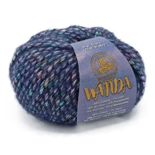 Wanda mezcla lana algodón viscosa lurex ovillo 50g Azul