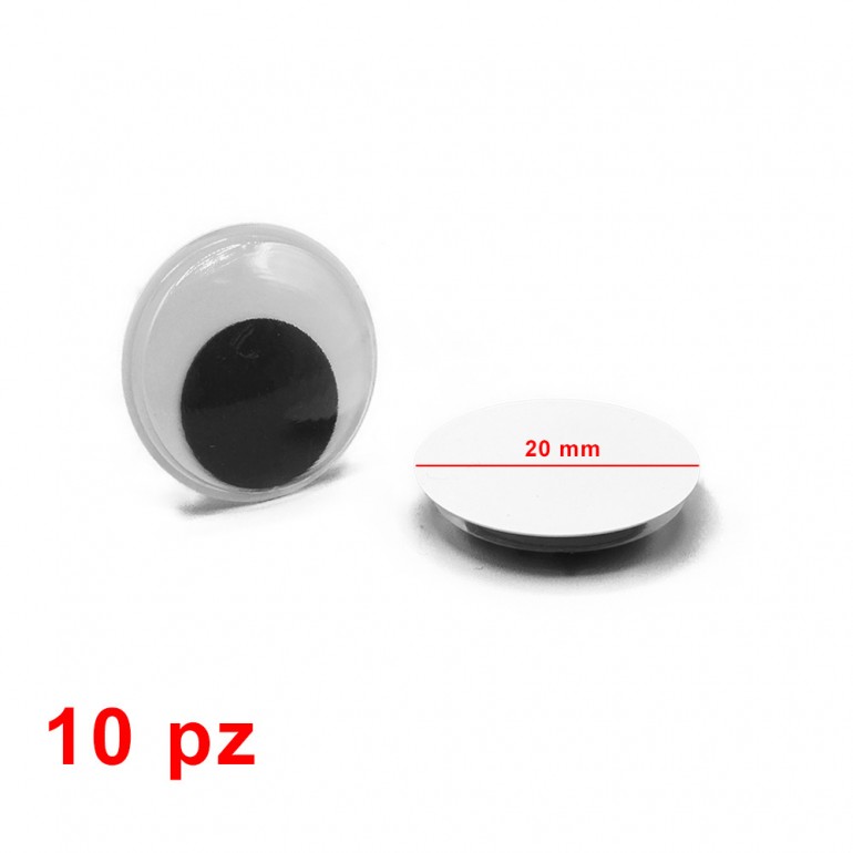 Occhi mobili NON adesivi tondi per amigurumi mm20-Bustina 10 pezzi