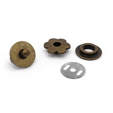 Bottone magnetico Fiore chiusura per borse con alette 20mm Bronzo