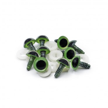 Occhi fissi in cristallo per amigurumi con rondella di sicurezza 10pz Verde