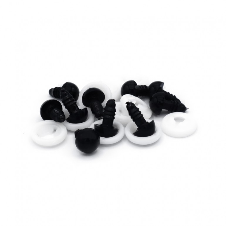 Occhi fissi black per amigurumi con rondella di sicurezza 10pz