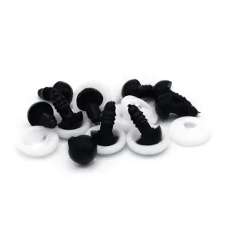Yeux fixes noirs pour amigurumi avec rondelle de sécurité 10 pièces Black