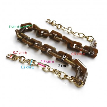 Tracolla catena Square resina Tartaruga Cm70 moschettoni oro