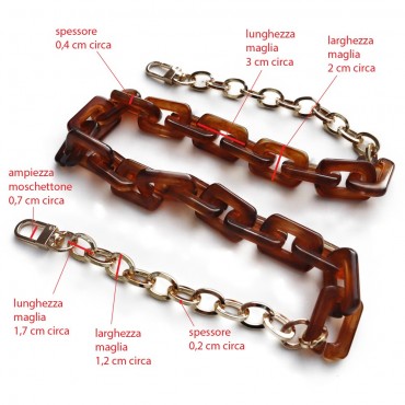 Resin chain strap Square Amber Cm70 gold snap hooks