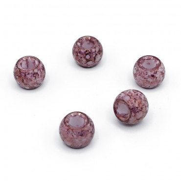 Perline cilindriche effetto marmo in vetro 12x8mm per bijoux 5pz Rosa