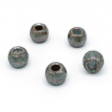 Perline cilindriche effetto marmo in vetro 12x8mm per bijoux 5pz Giada