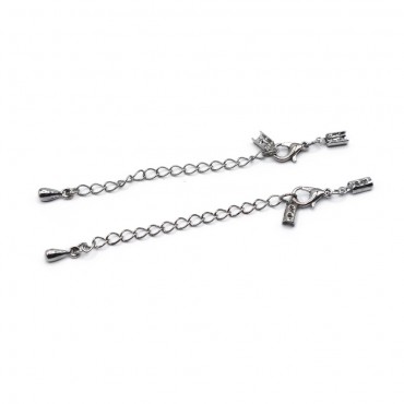 Moschettone e catena con terminale schiaccino Argento diametro 2mm 2pz