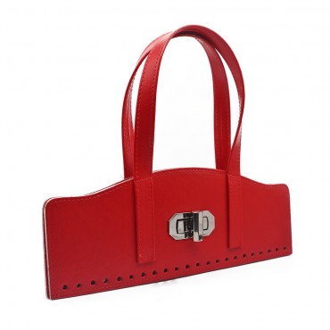 Set borsa Vintage in ecopelle con girello e manici su patella Rosso