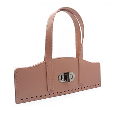 Set borsa Vintage in ecopelle con girello e manici su patella Cipria