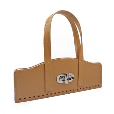 Set borsa Vintage in ecopelle con girello e manici su patella Beige