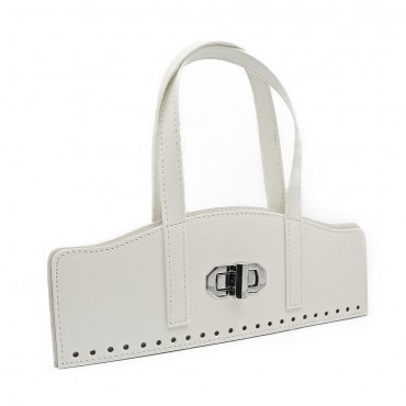 Set borsa Vintage in ecopelle con girello e manici su patella Bianco