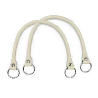 Circle Handles Reinforced Eco-Leather with Silver Rings 43cm 2pcs Panna