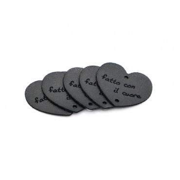 Targhette Handmade ecopelle Cuore Titanium 5 pz
