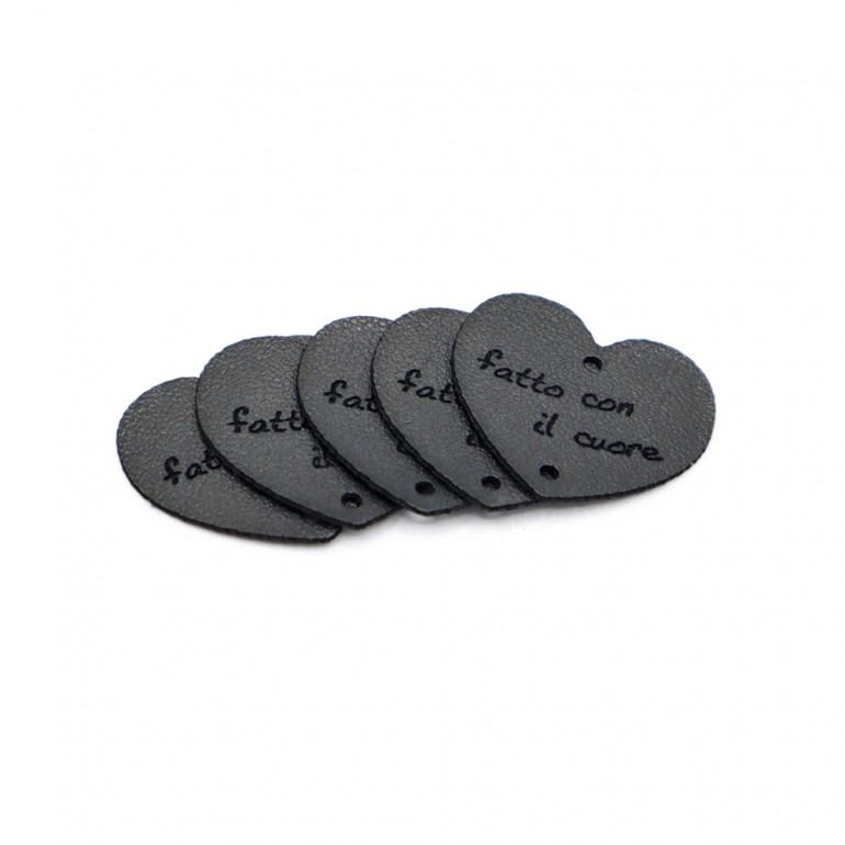 Targhette Handmade ecopelle Cuore Titanium 5 pz
