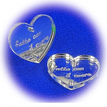 Targhette Handmade Plexi Specchiato argento disegno Cuore-5 pz