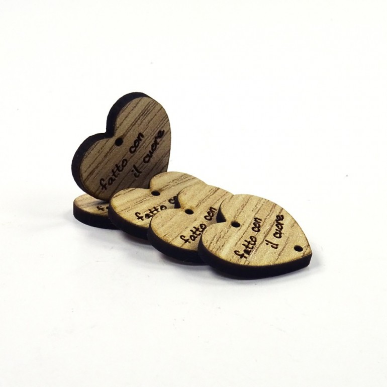 Handmade Label - Pressed Wood - Heart - 5 pcs