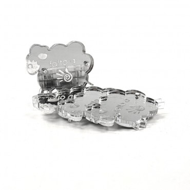 Targhette Handmade Plexi Specchiato argento disegno Pecorella-5 pz