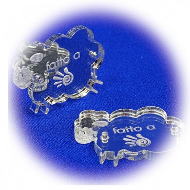 Etiqueta Handmade Plexi efecto Espejo Plata dibujo Ovejita-5 pz