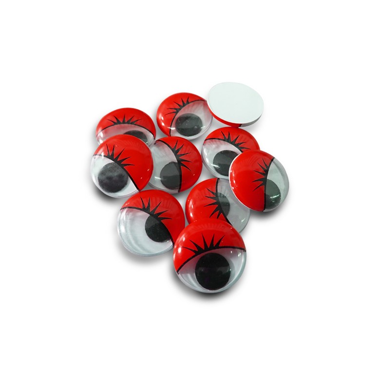 Moving eyes with eyelashes-Red-amigurumi-15 mm-10 pieces