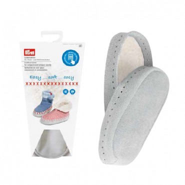 Suole in pelle scamosciata per pantofole con interno caldo effetto pelliccia Grigio