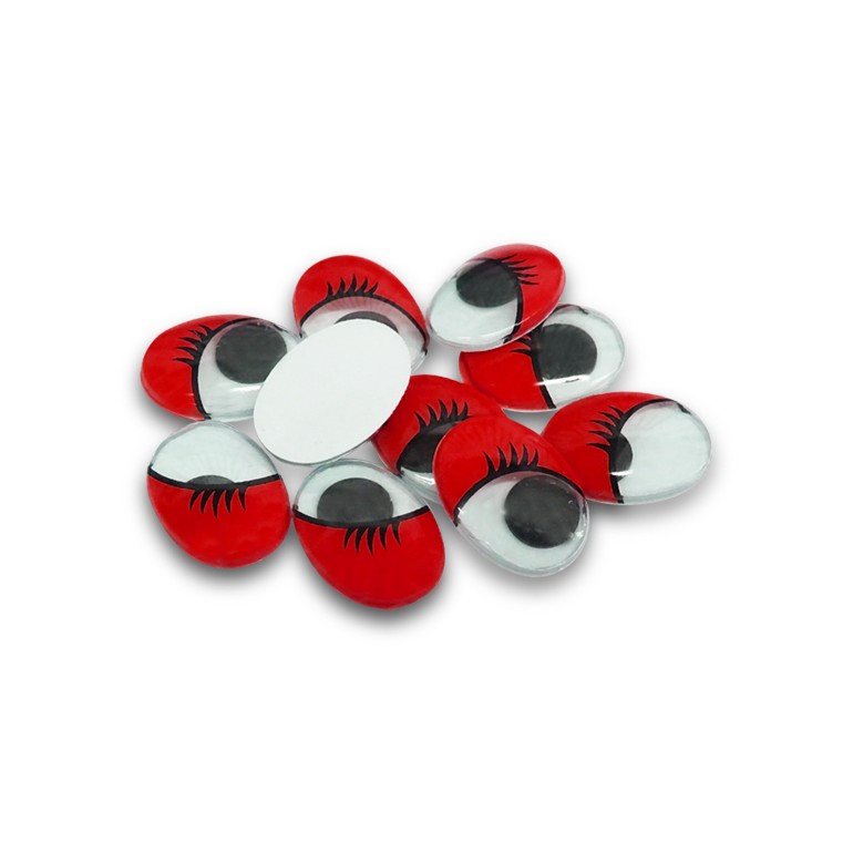 Occhi Mobili con ciglia Rosso per amigurumi mm15-Bustina 10 pezzi