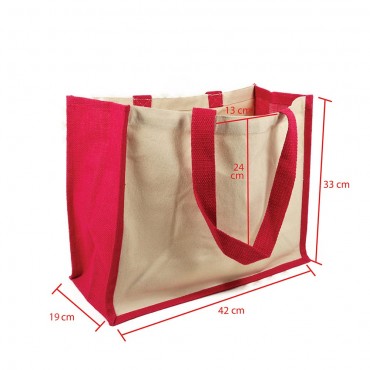 Bolso Yute Canvas Natural Fucsia 42x33 | Tessiland