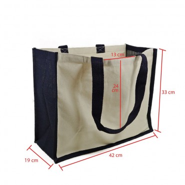 Jute Canvas Bag Natural Navy 42x33 | Tessiland