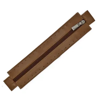 Zipper in eco-leather with sewable border for bags Cuoio
