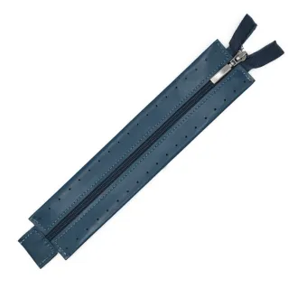Zipper in eco-leather with sewable border for bags Navy