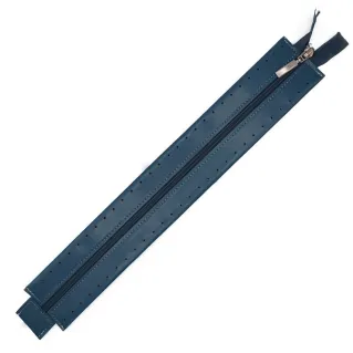 Zipper in eco-leather with sewable border for bags Navy