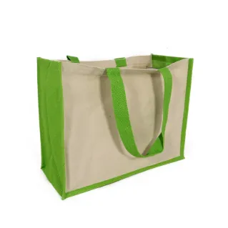 Sac en jute bicolore avec devant en toile et poignées en coton pour broderie Natural apple