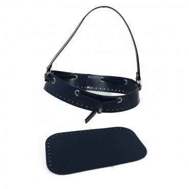 Set borsa Secchiello bucket bag in ecopelle con coulisse e manico Navy