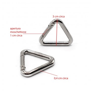 Carabiners Triangle Silver mm25 2pz for crochet bags | Tessiland
